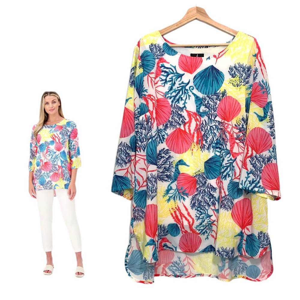 J Jason Wu Sea Life Print Tunic Size XL 3/4 Sleeve Casual Summer Top